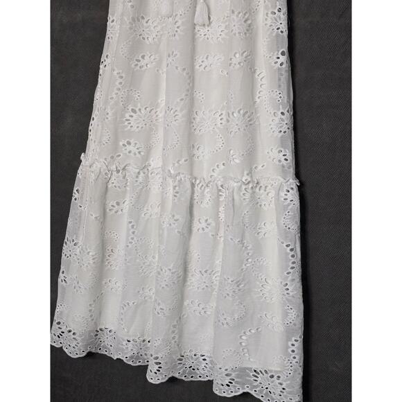 Chicos Midi Dress Sz 00 US 2 Alabaster White Eyelet Peasant Tie Prairie Tiered - Picture 4 of 7